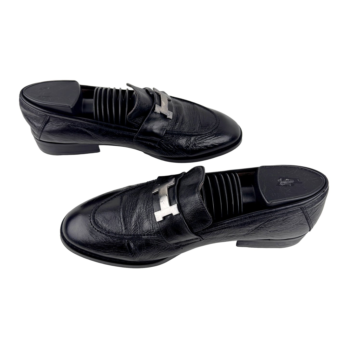 Hermes Men's Leather Black With H Logo Loafer Shoes (Size 40)