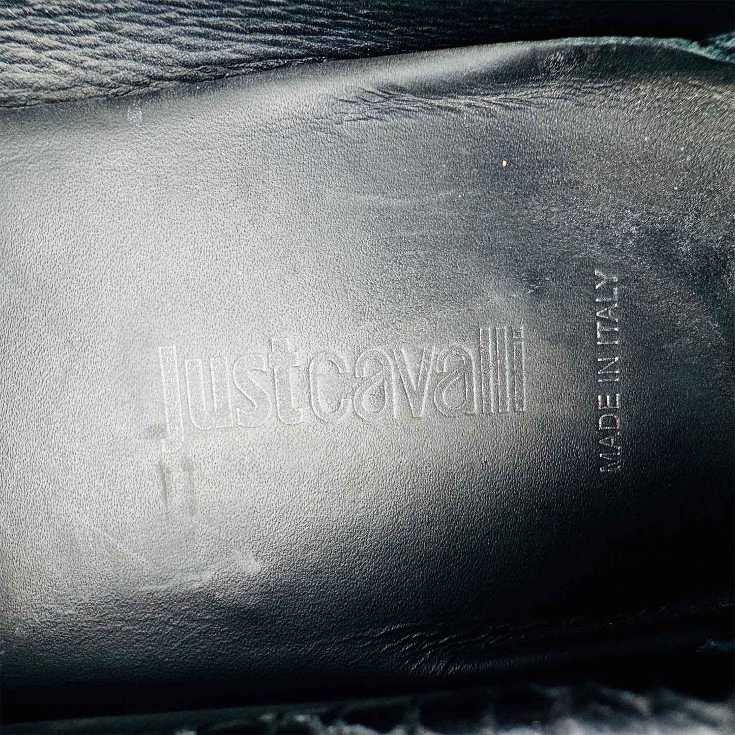 Just Cavalli Snake Effect Black Loafers (Size 45)