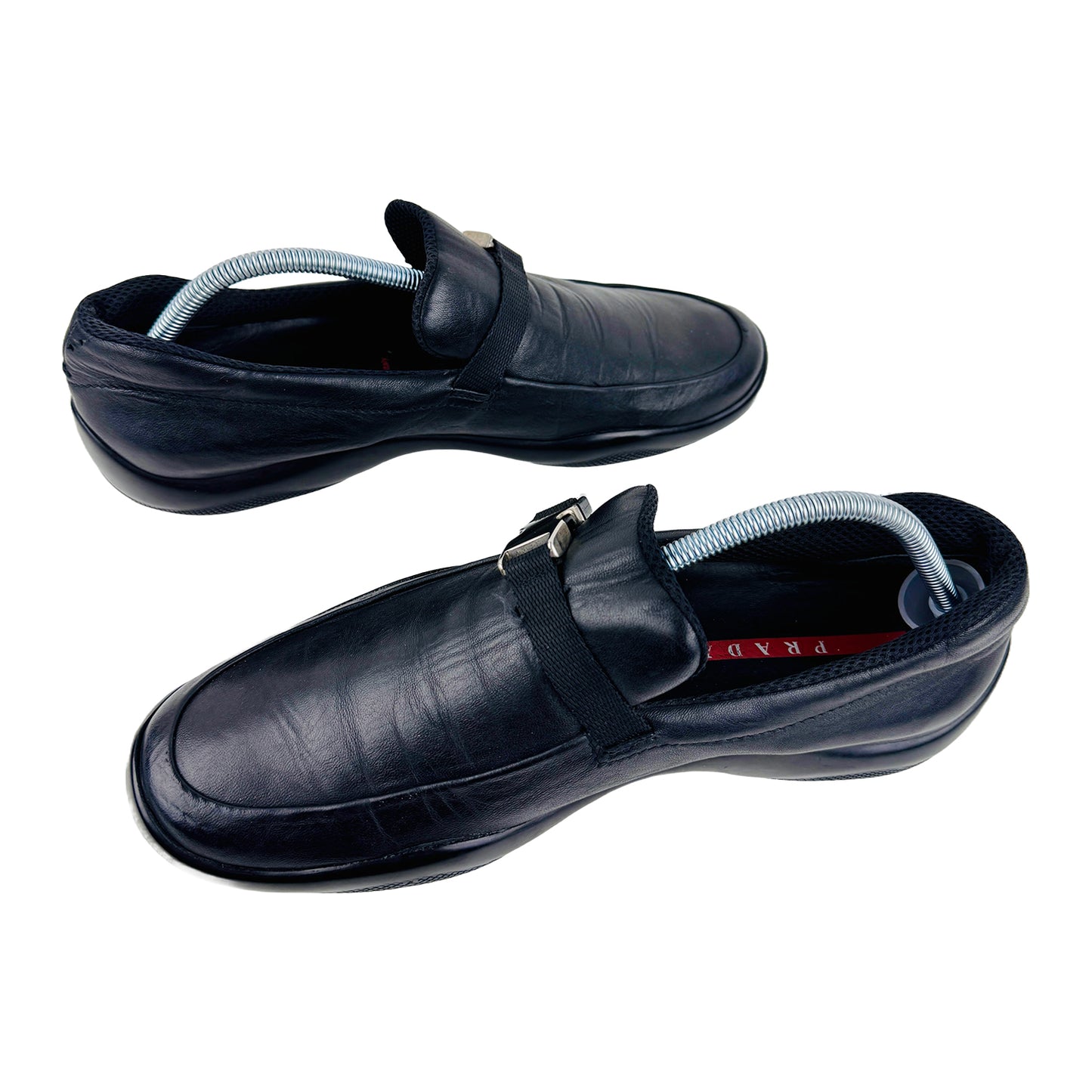 Prada Men's Buckle Detail Black Leather Loafer Shoes (Size 40)