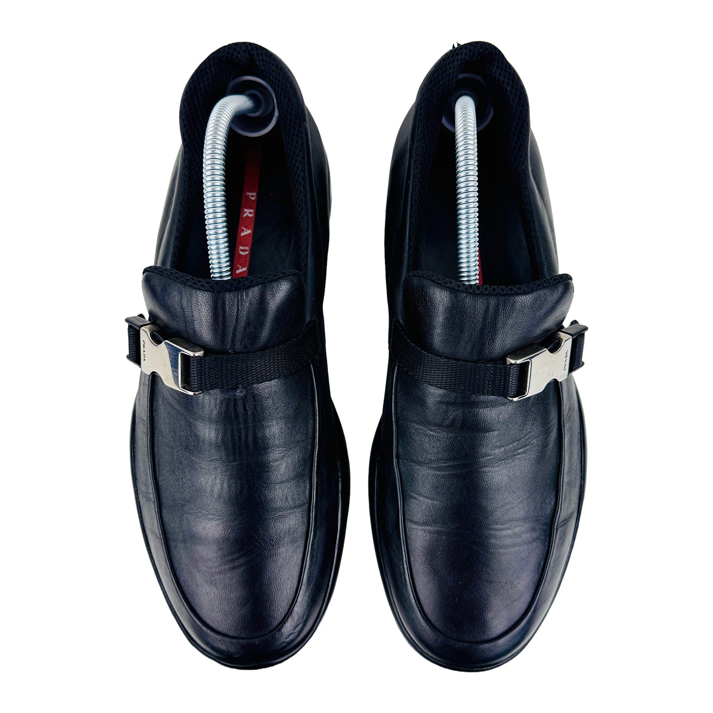 Prada Men's Buckle Detail Black Leather Loafer Shoes (Size 40)