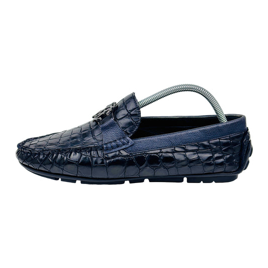 Roberto Cavalli Crocodile Effect Black Leather Loafers (Size 42)