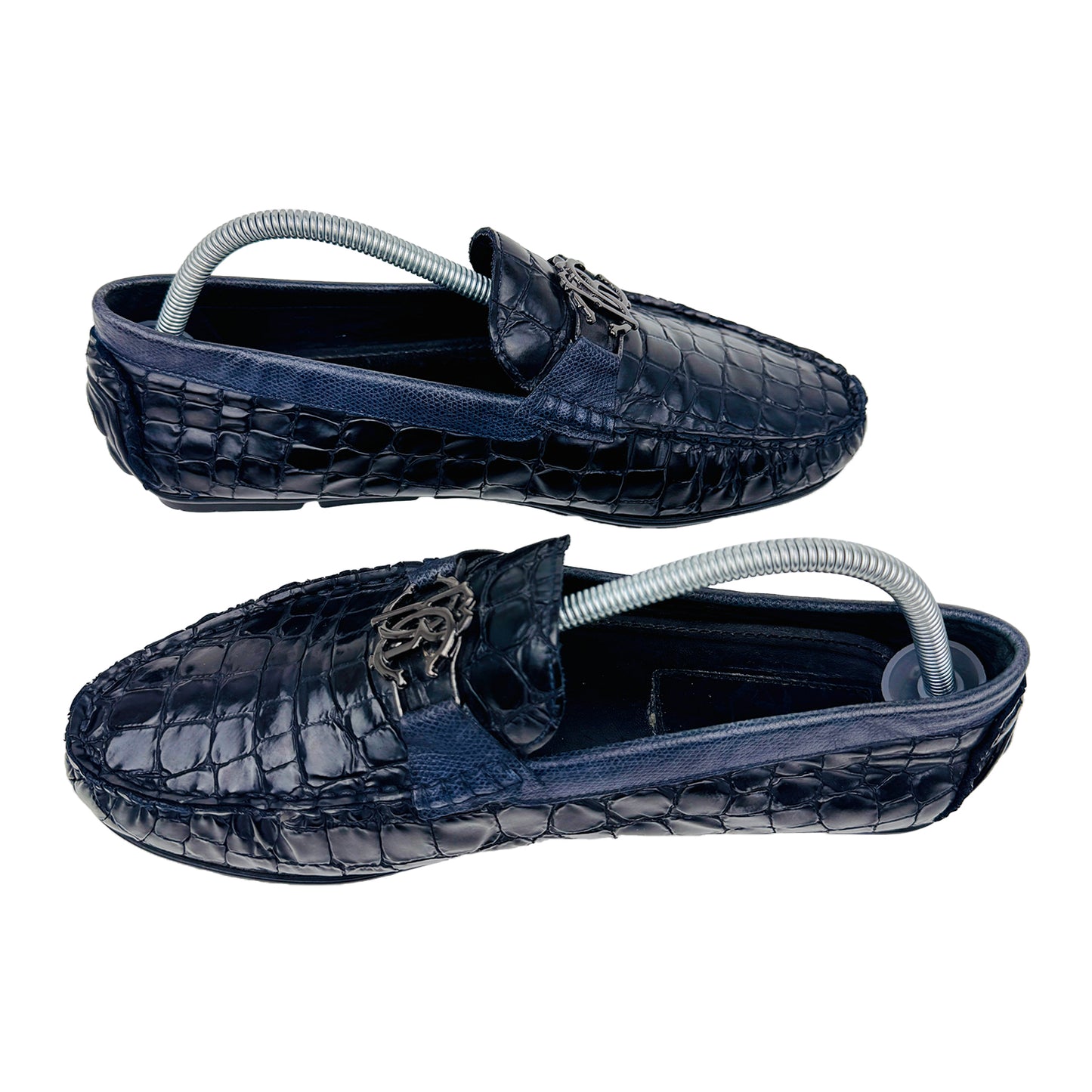Roberto Cavalli Crocodile Effect Black Leather Loafers (Size 42)