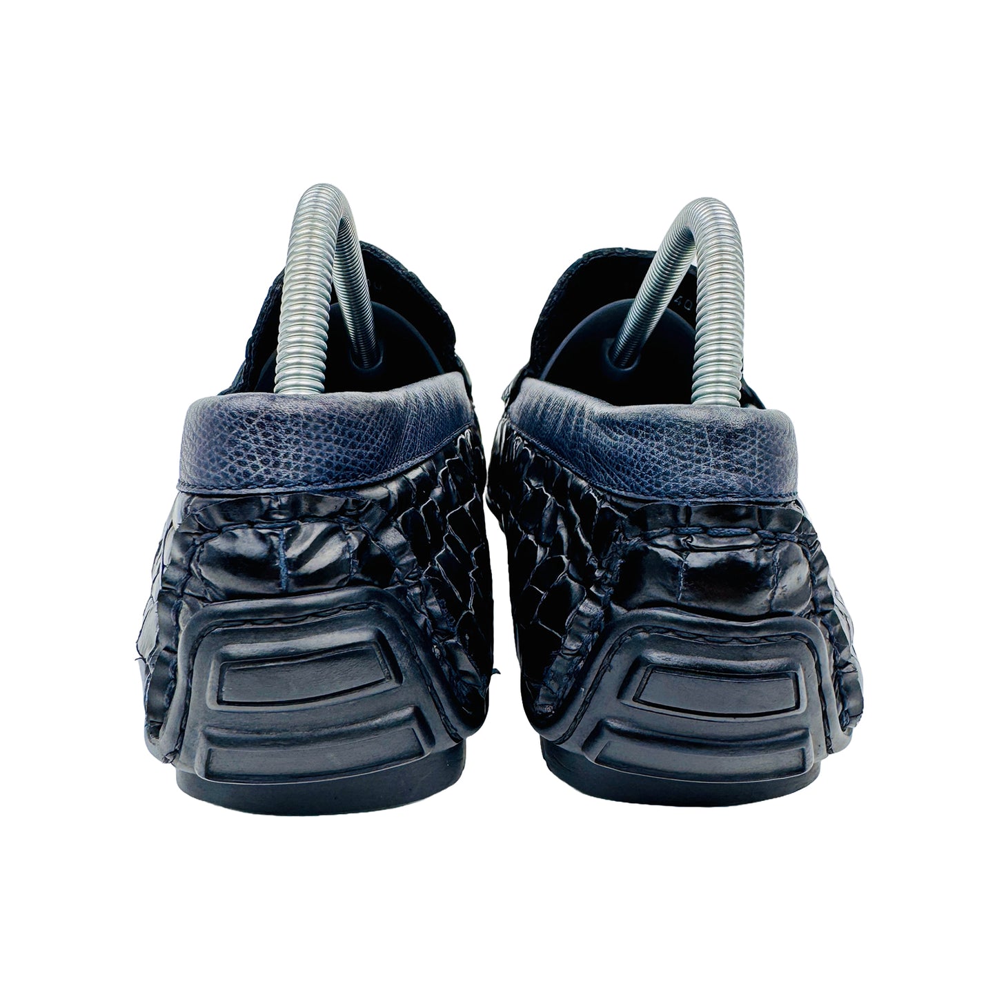 Roberto Cavalli Crocodile Effect Black Leather Loafers (Size 42)