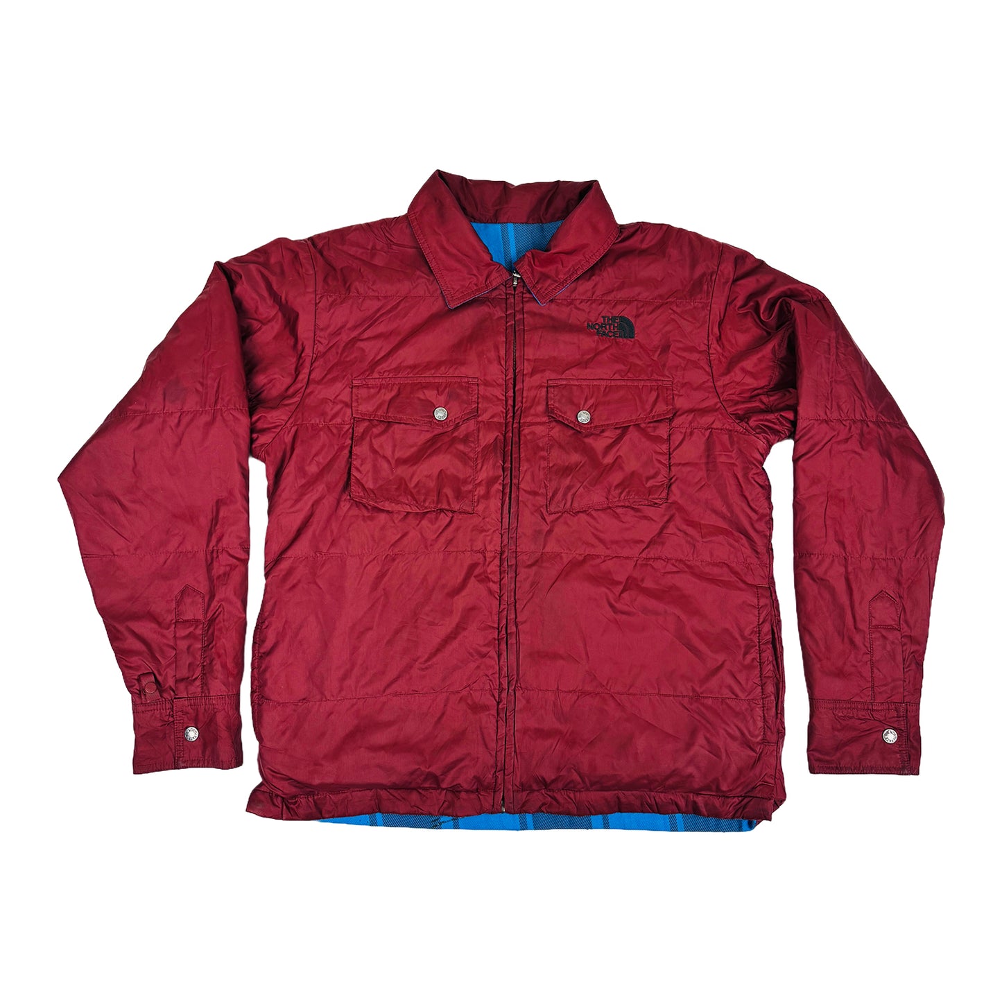 The North Face Men's Double Sided Bomber Blue/Maroon Jacket (Size Medium/Large)