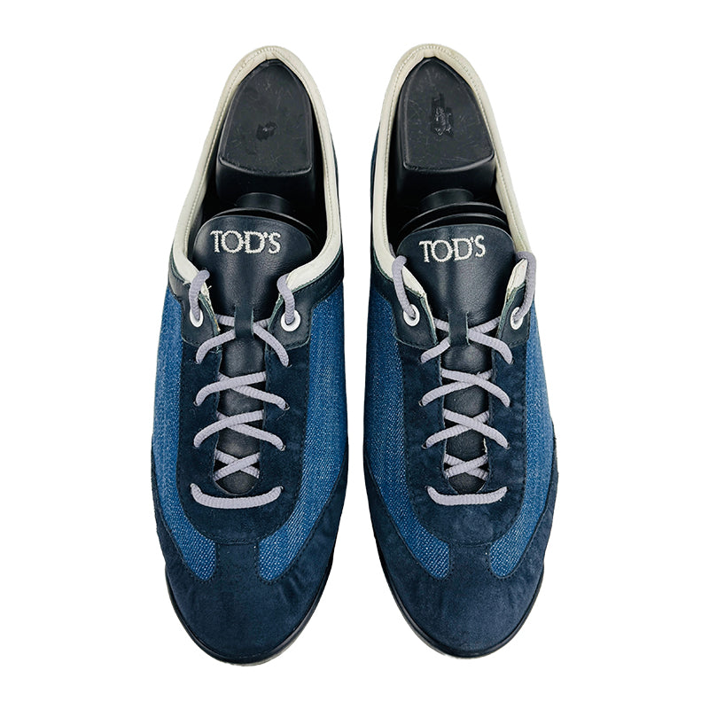 Tods Denim Low Top Leather Blue Sneaker Shoes (Size 41)